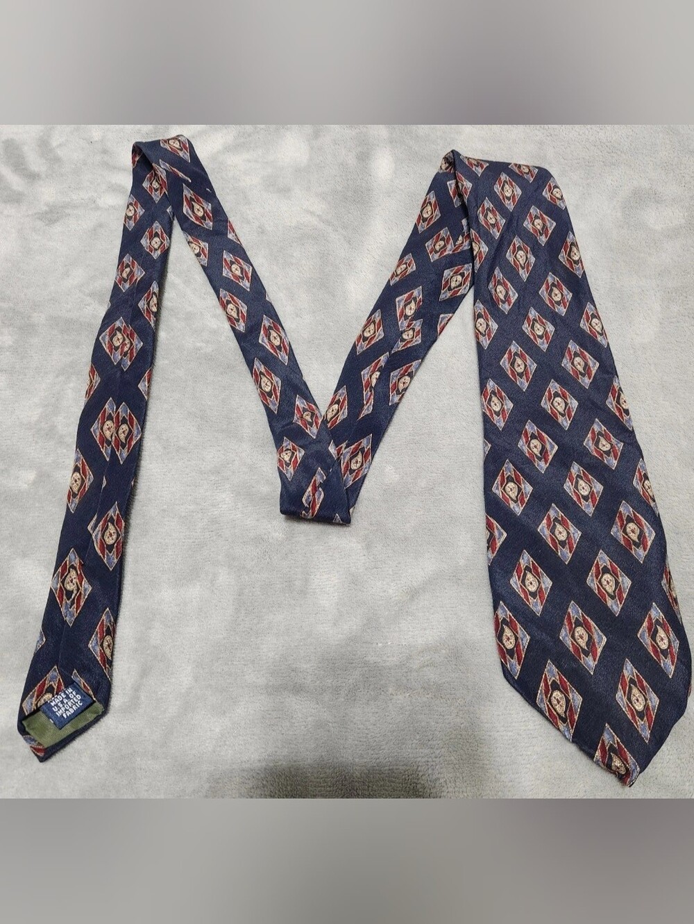 Chaps Ralph Lauren Navy Blue Diamond Pattern Silk Tie